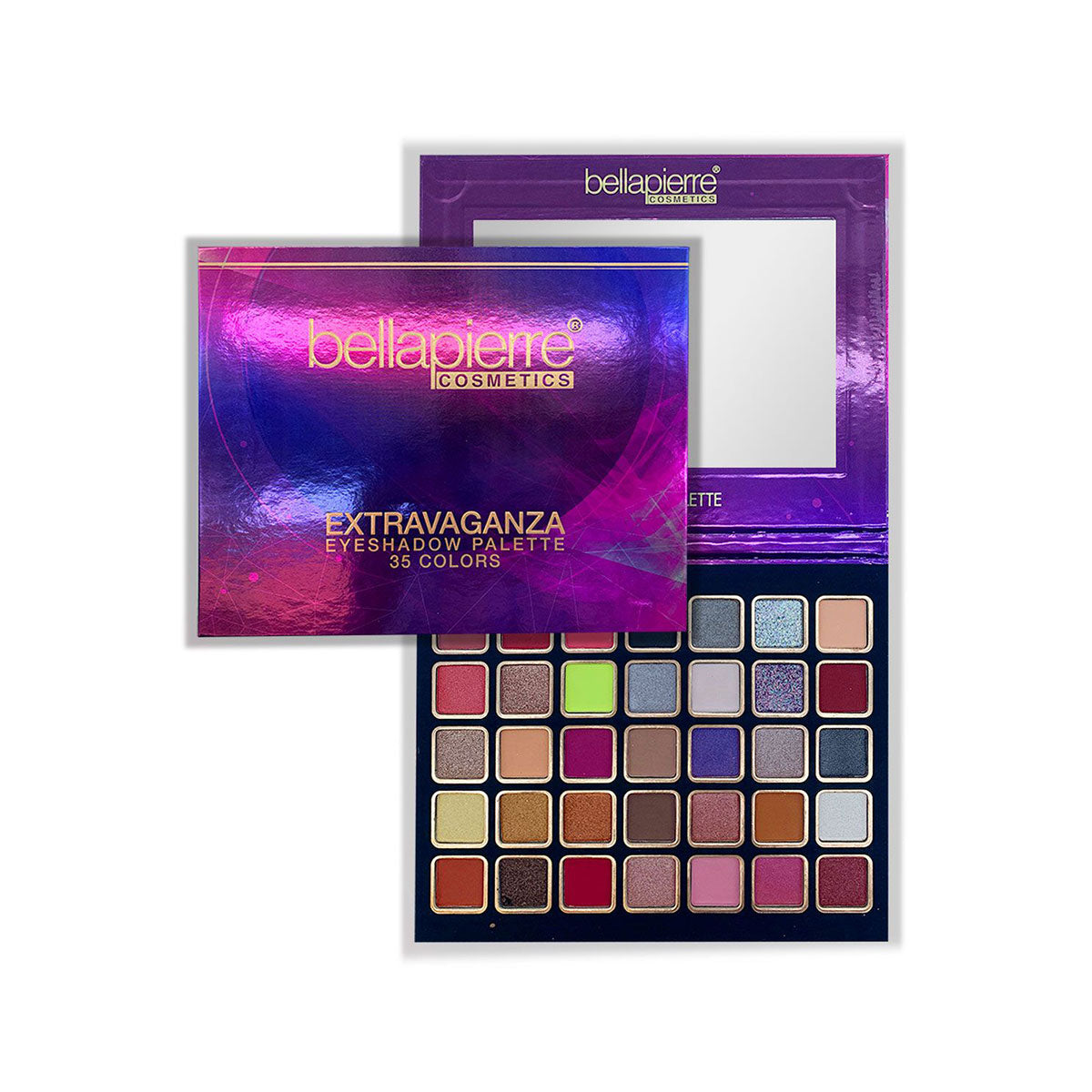 Het Bellapierre Extravaganza oogschaduwpalette bij Schoonheidsinstituut Très Belle met 35 veelzijdige tinten voor elke look.