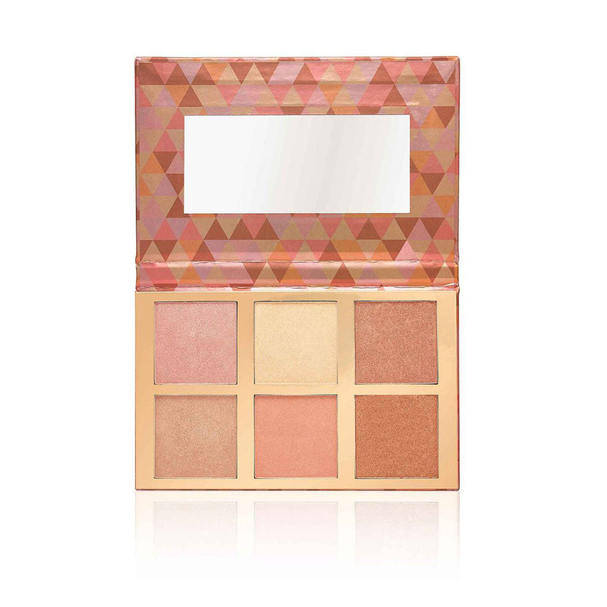 Detail van de zes glinsterende tinten in het Bellapierre Glowing Palette, ideaal als highlighter en oogschaduw.