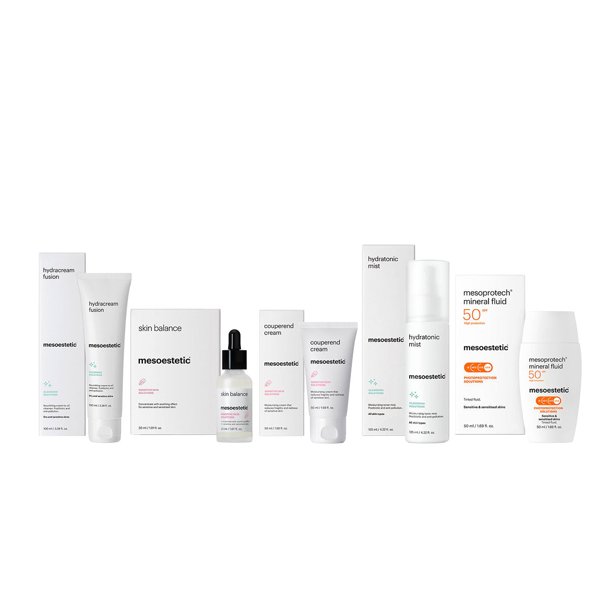 Mesoestetic verzorgingsset voor de gevoelige en rode huid bij Schoonheidsinstituut Très Belle voor directe kalmering en herstel.