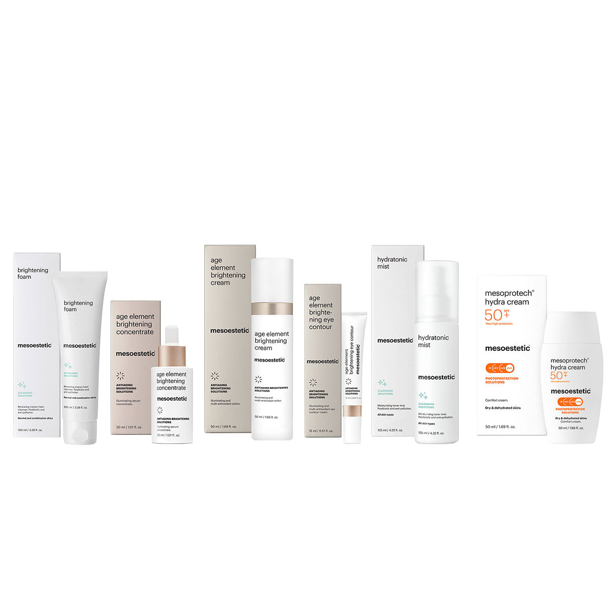 Mesoestetic verzorgingspakket voor de verouderde huid met pigmentvlekken bij Schoonheidsinstituut Très Belle voor een egale en stralende teint.