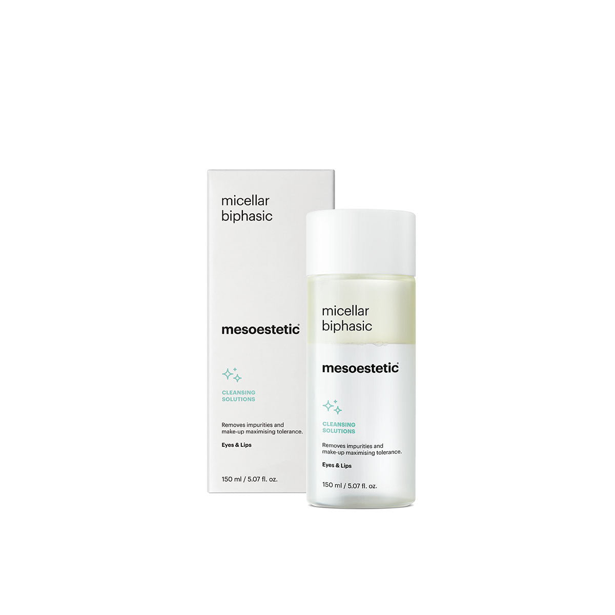 De mesoestetic micellar biphasic make-up remover bij Schoonheidsinstituut Très Belle voor gevoelige ogen.